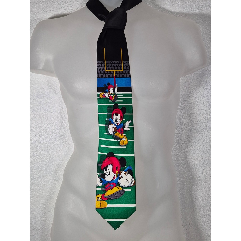 Mickey Unlimited Mens Silk Football Mickey Mouse Novelty Necktie Green Black